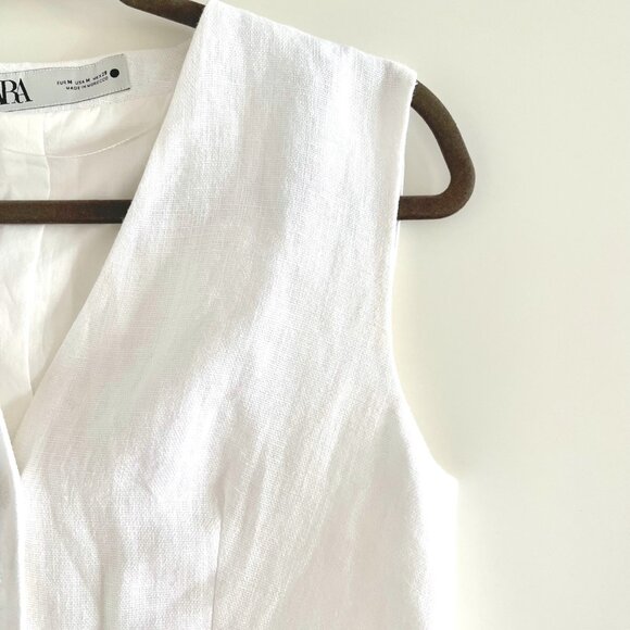 New Zara Women Collection 100% Linen Vest in Oyster White - Picture 6 of 9